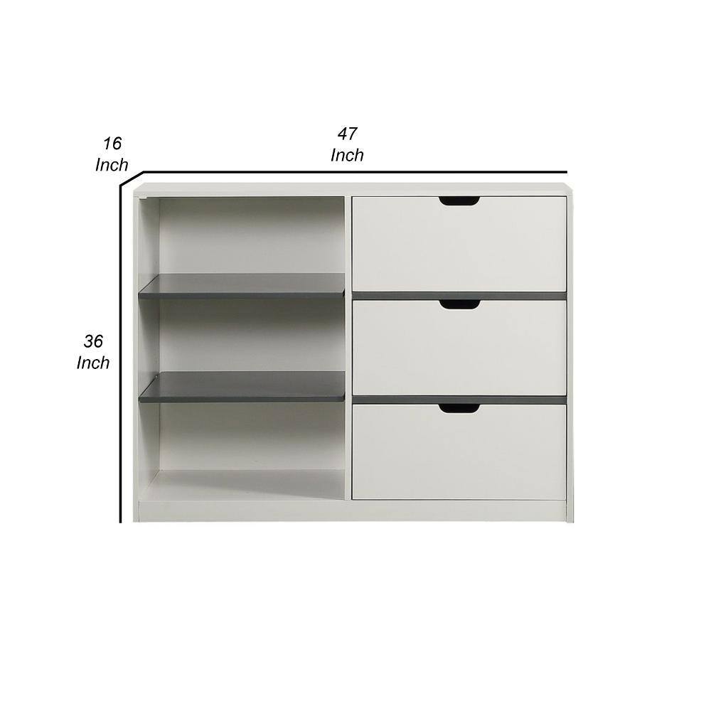 White and Gray 47" Freestanding Wood Accent Cabinet with Drawers and Shelves