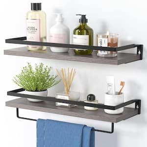 16.5 in. W x 5.9 in. D x 2.75 in. H Gray Bathroom Wall Mounted Floating Shelves with Towel Bar