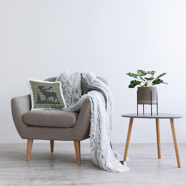 Green Plaid Moose Green Plaid Polyester 18 in. x 18 in. Throw Pillow