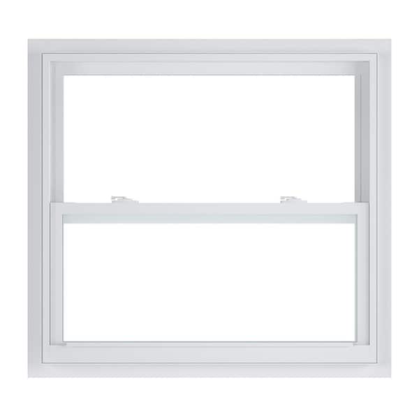 American Craftsman 35.375 in. x 35.25 in. 50 Series Low-E Argon Glass Single Hung White Vinyl Fin Window, Screen Incl