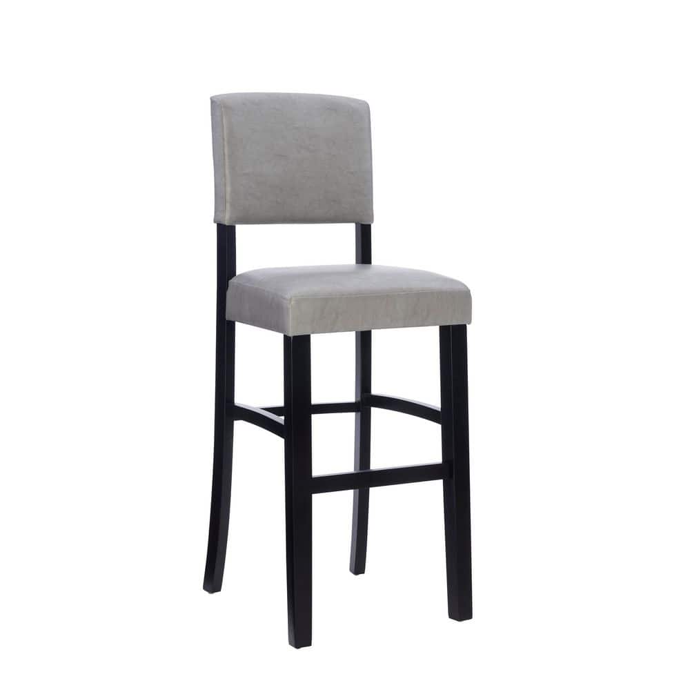 Mary 30 in. Gray Cushioned Back Wood Bar Stool with Faux Leather Seat