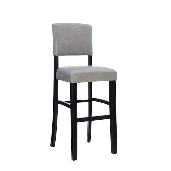 Linon Home Decor Mary 30 in. Gray Cushioned Back Wood Bar Stool with Faux Leather Seat