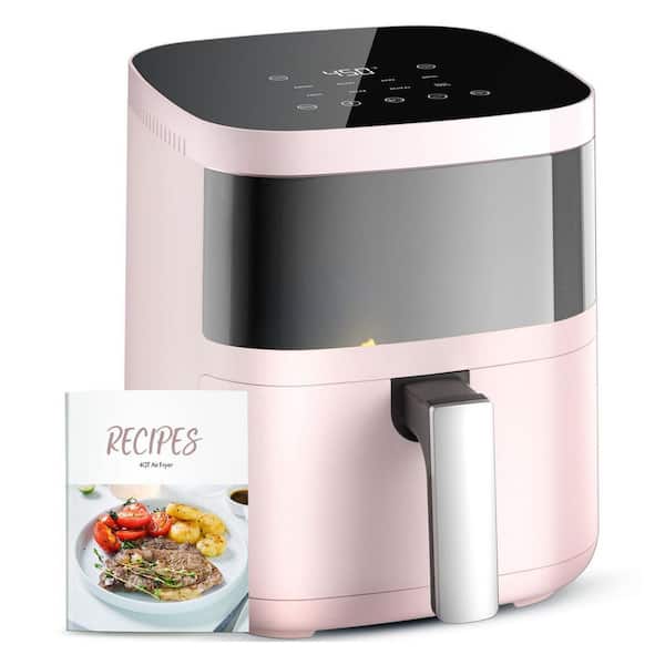 4QT Pink Air Fryer w Viewing Window, Shake Reminder, 450°F Digital Airfryer, Dishwasher-Safe & Nonstick, Fits 1-3 People