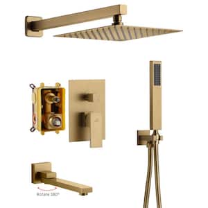 1-Spray Patterns 3-Function 10 in. Wall Mounted Dual Shower Heads with Handheld and Tub Faucet, in Brushed Gold