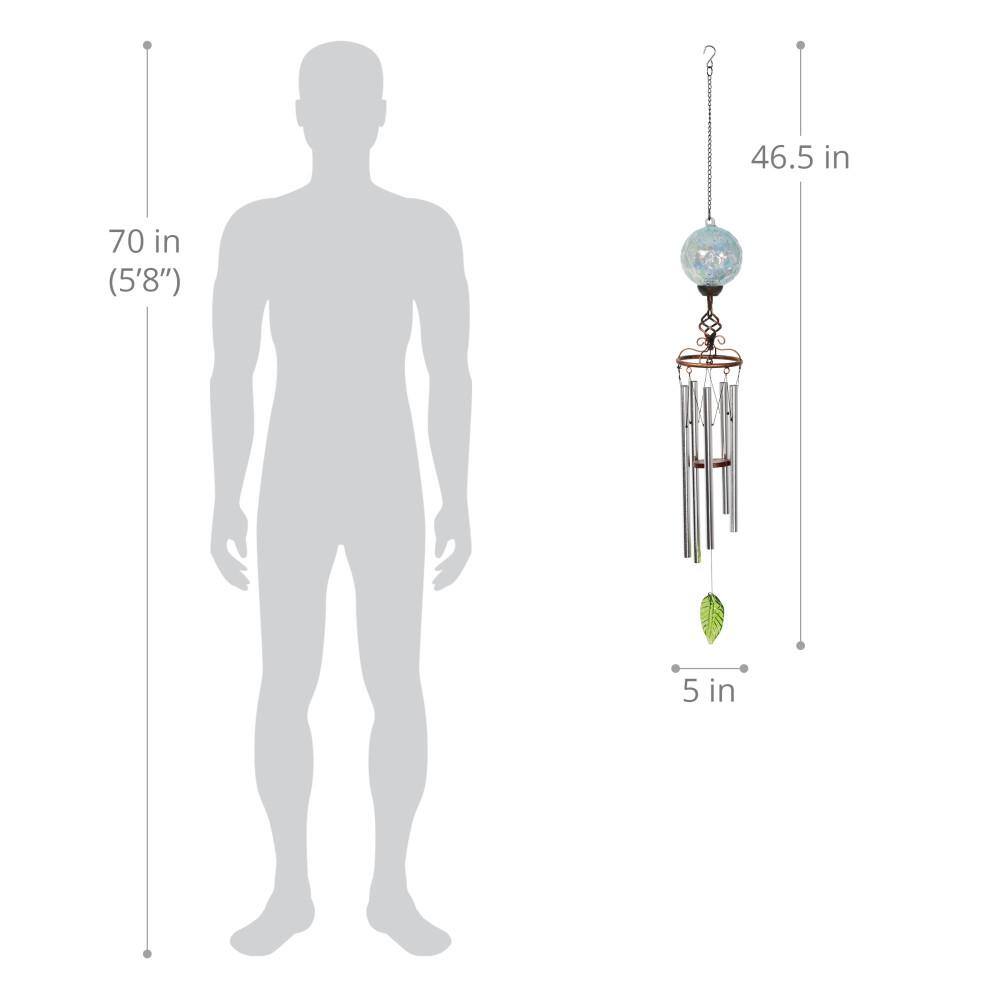 Light Blue Solar Pearlized Honeycomb Glass Wind Chime with Metal Finial