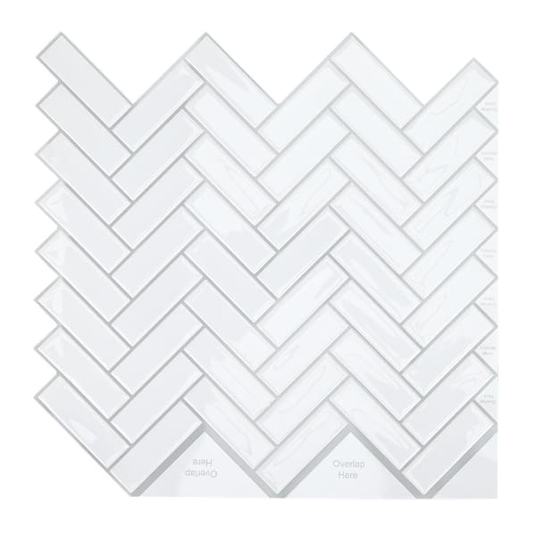 Vsmile White 12 in. x 12 in. Vinyl Wall Tile Staggered Rectangle Peel and Stick Backsplash Tile (10-Pack)