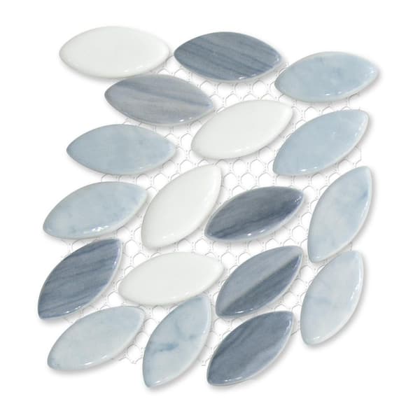 Flower Blue 6 in. x 6 in. Glossy Recycled Glass Marble Looks Floor and Wall Mosaic Tile Sample (0.25 sq. ft. /Case)