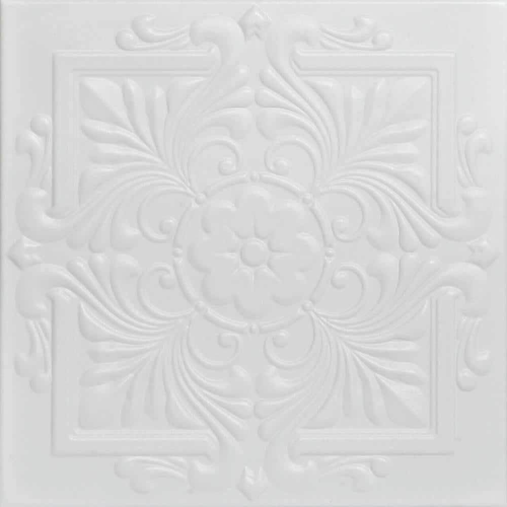 Victorian White Heron 1.6 ft. x 1.6 ft. Decorative Foam Glue Up Ceiling Til