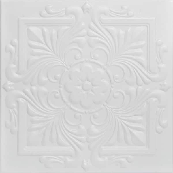 A La Maison Ceilings Victorian White Heron 1.6 ft. x 1.6 ft. Decorative Foam Glue Up Ceiling Tile (21.6 sq. ft./case)