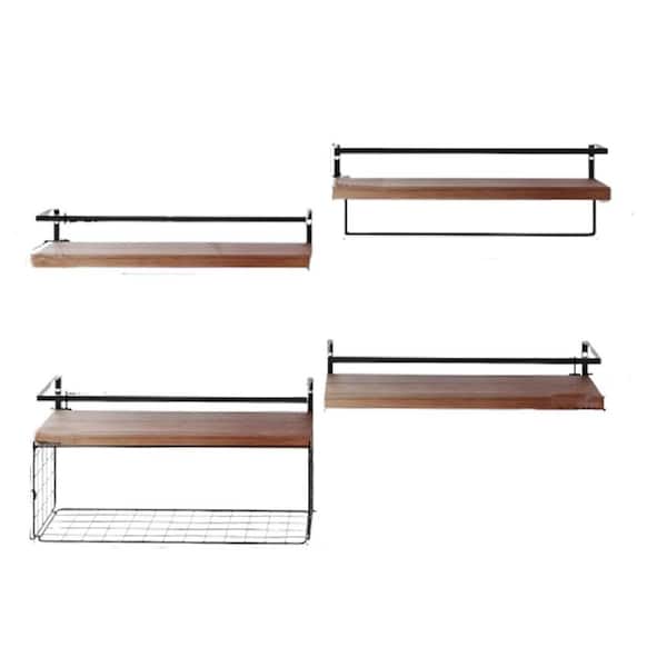 Unbranded 16.54 in. W x 5.91 in. D Dark Brown Bathroom Decorative Wall Shelf (Set of 4)
