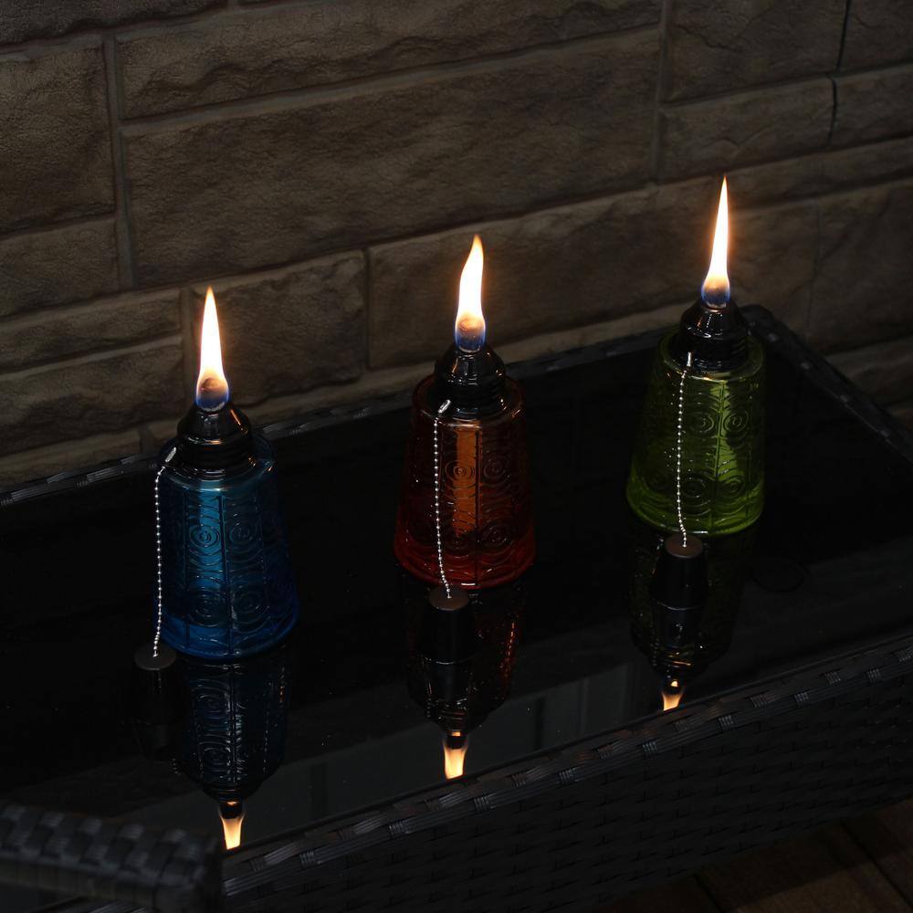 Multicolor Glass Tabletop Torches with Fiberglass Wicks - Set of 3