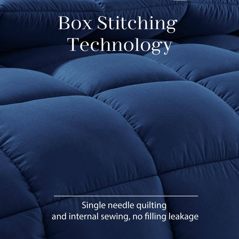 Full Navy Reversible Microfiber Comforter with Corner Tabs