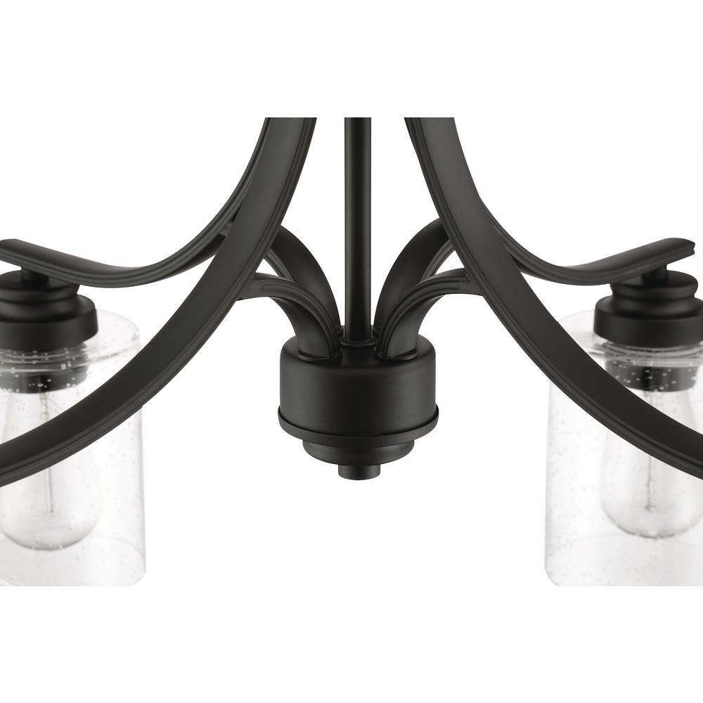 Flat Black and Clear Seeded Glass 4-Light Chandelier