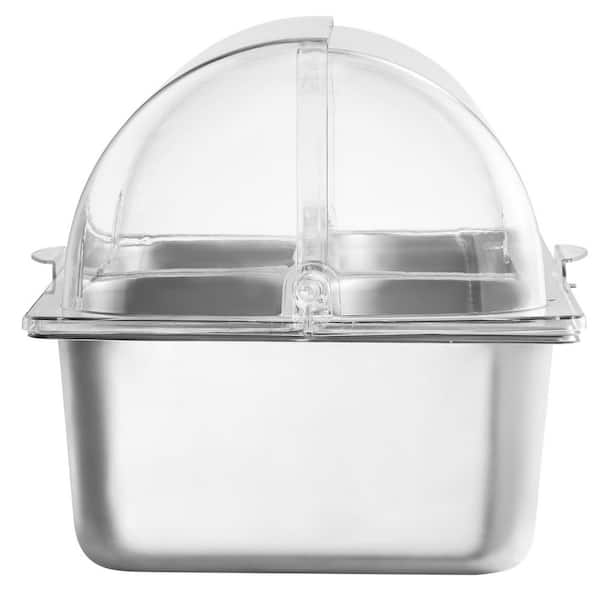 Countertop Food Display Container, 4-Pan Stainless Steel Serving Tray, Buffet Condiment Dispenser with Clear Lid