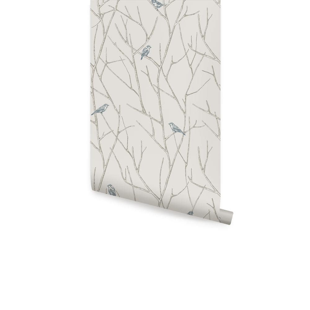 Branch Birds Blue Self-Adhesive Vinyl Peel and Stick Wallpaper Roll