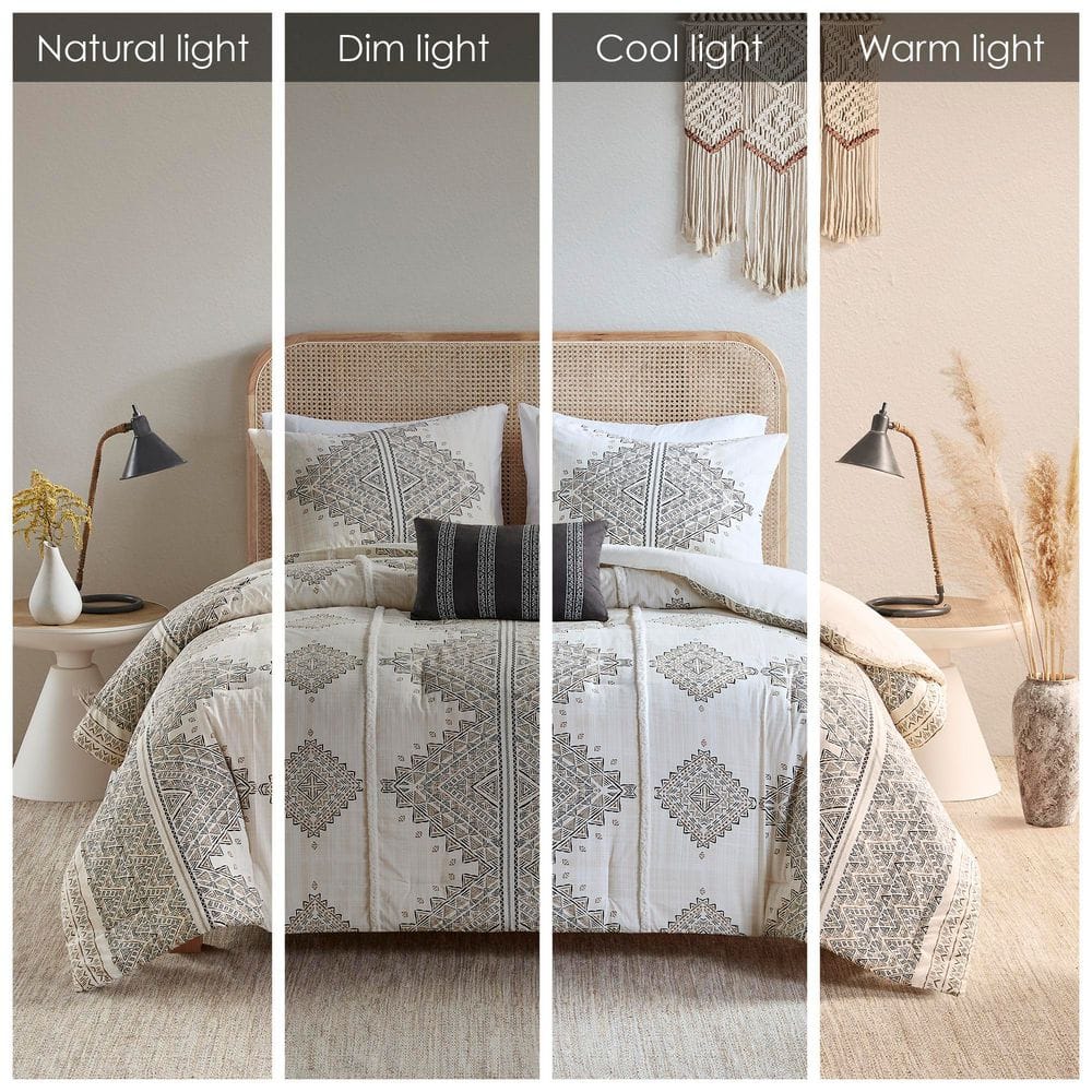 Ivory Microfiber Full Nordic Bedspread Set with Shearling