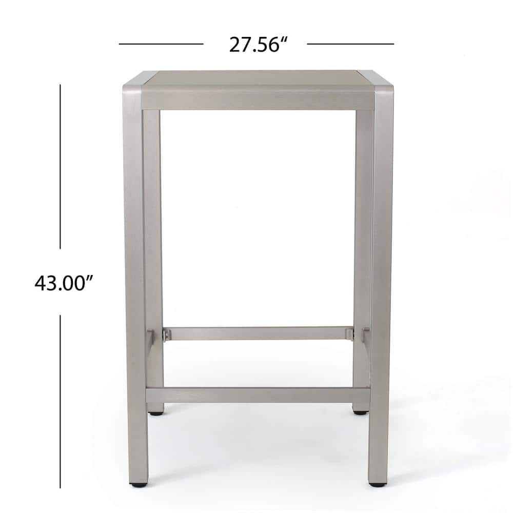 Modern Silver 5-Piece Aluminum Bar Set with Square Glass Top