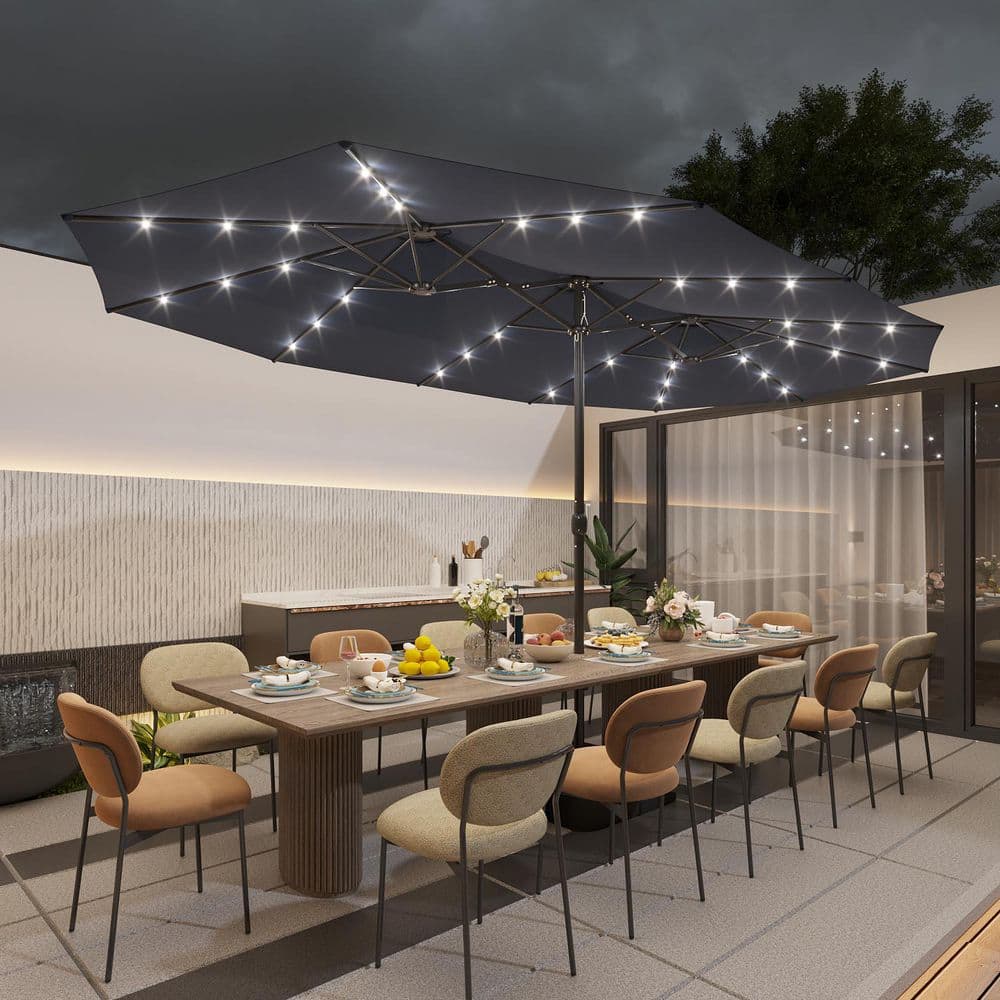 FUFU&GAGA 15 ft. Large Patio Umbrella with 36 Solar Lights, Double ...