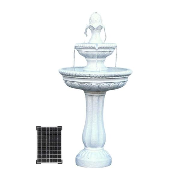 39 in. 2-Tiered Outdoor Freestanding Solar Water Fountain-Classic Design, White Resin Bird Bath with Pump