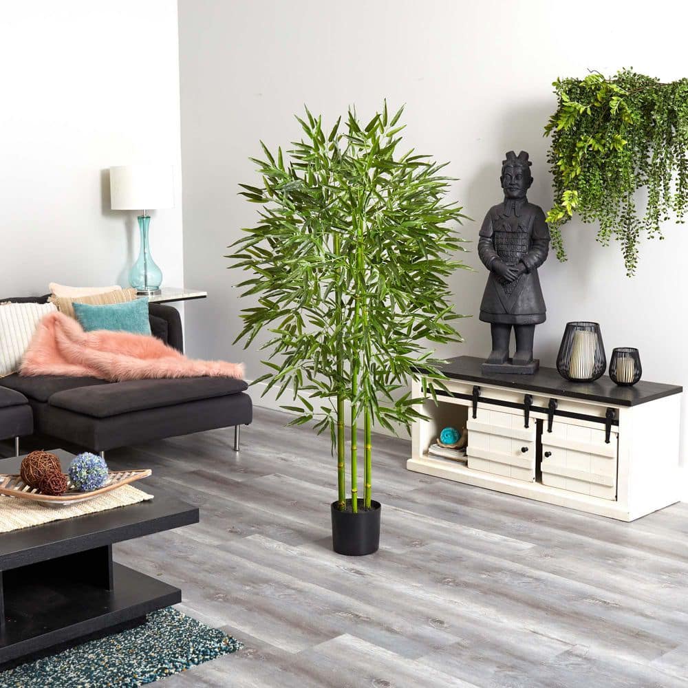 5ft Green UV Resistant Bamboo Tree in Black Plastic Pot