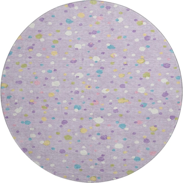 Mayfield Premium Machine Washable Abstract AMF2518 Lavender 8 ft. x 8 ft. Round Rug