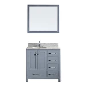 Caroline Avenue 36 in. W Bath Vanity in Gray with Marble Vanity Top in White with Round Basin and Mirror