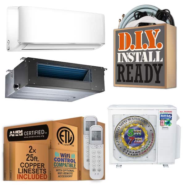 36000 BTU 3-Ton Dual Slim Duct/Wall Mount Ductless Mini Split Air Conditioner with Heat Pump, 220-Volt