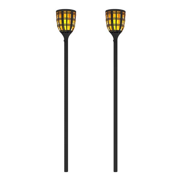 TECHKO Solar Tiki Torch Path Lights Black Solar Flame Effect Integrated LED Weather Resistant IP65 (2-pack)