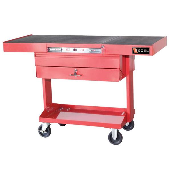 Excel 50.2 in. W x 21.1 in. D x 33.6 in. H Red Steel Tool Cart