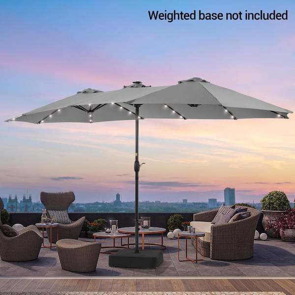 JOYESERY 15 ft. x 9 ft. LED Outdoor Double-Sided Market Patio Umbrella with UPF50+ in Gray