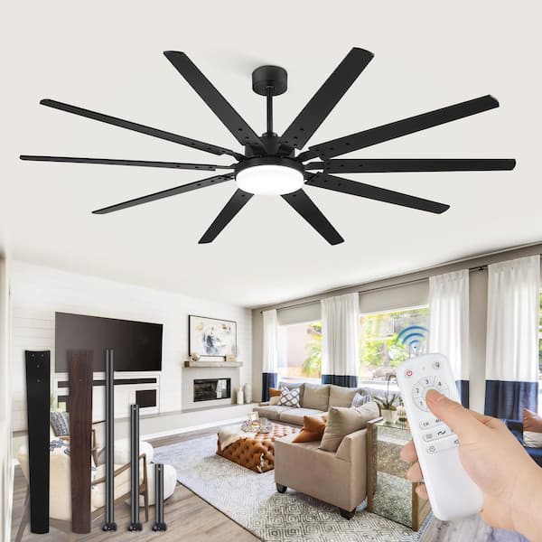 90 in. Indoor/Outdoor Industrial Black Ceiling Fan with Dual-Finish Blades and 3-Color LED Light and Remote Control