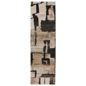 Nikki Chu Lehana Power-Loomed Dark Brown/Ivory 2 ft. 6 in. x 8 ft. Abstract Runner Area Rug