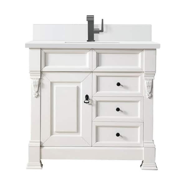 James Martin Vanities Brookfield 36.0 in. W x 23.5 in. D x 34.3 in. H Bathroom Vanity in Bright White with White Zeus Silestone Quartz Top