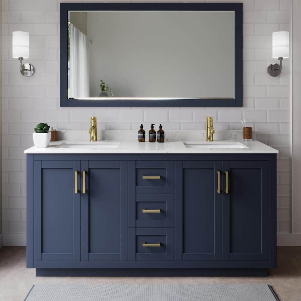 Miranda 66 in. W x 22 in. D x 33.75 in. H Double Bath Vanity in Dark Blue w/ Carrara Cultured Marble Top, 58 in. Mirror price history on PriceWatchPro