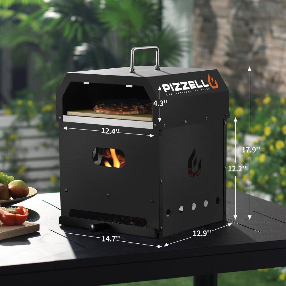 12-Inch Black Multifunctional Outdoor Pizza Oven with Grill and Firepit