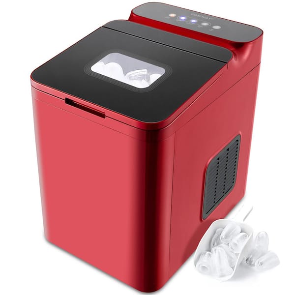 9 in. 33 lbs./24H Portable Ice Maker Machine Countertop Ice Cube Maker with  Scoop and Basket Red