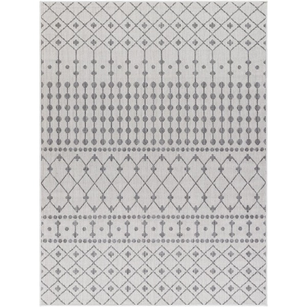 Long Beach Light Gray Tribal 7 ft. x 9 ft. Indoor/Outdoor Area Rug