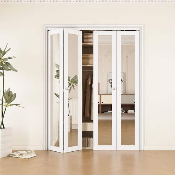 60 in. x 80 in. 1-Lite Mirror Glass and Solid Core White Finished MDF Interior Closet Bi-Fold Door with Hardware