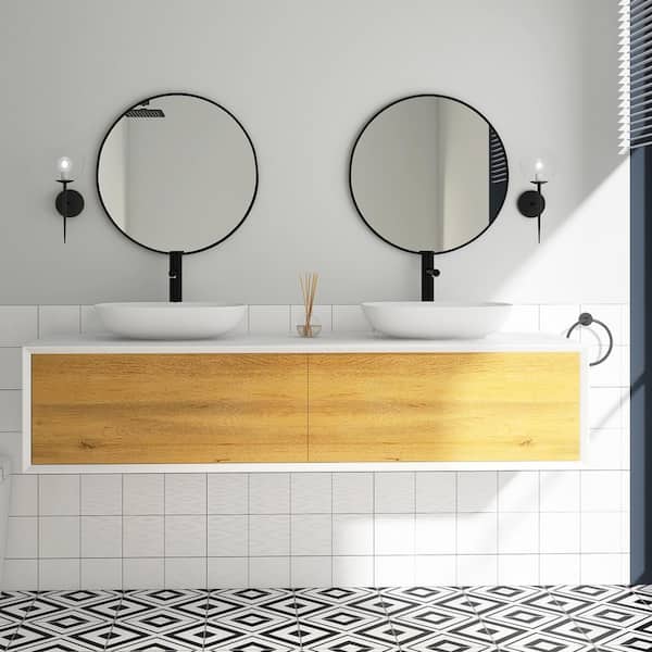 Unbranded 72 in. W x 22 in. W x 16 in. H Bath Vanity in White with White Solid Surface Top
