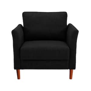Black Living Room Accent Chair, Mid Century Single Sofa Chair with Flared Arm, Comfy Linen Fabric Cushion, Wooden Leg