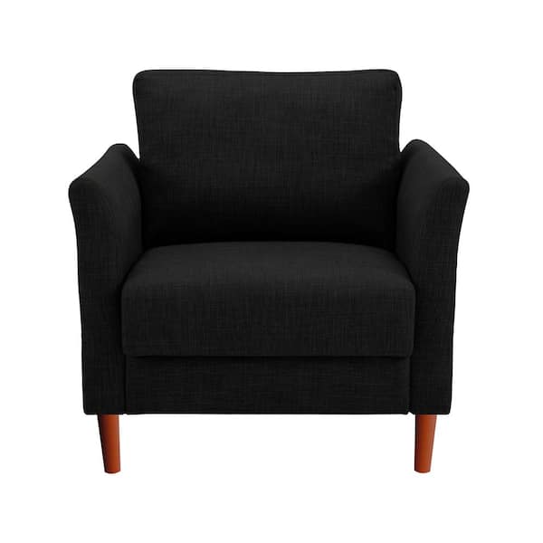 MAYKOOSH 33 in. Mid-Century Black Linen Arm Chair with Wooden Legs