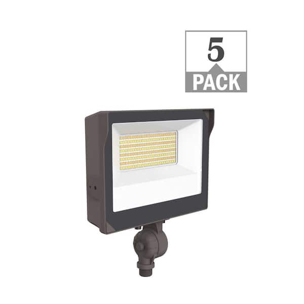 ETI LIGHTING 175-Watt Equivalent 4500-8400 Lumens Bronze Integrated LED Flood Light Adjustable and CCT with Photocell (5-Pack)