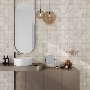 Antiek White 3.94 in. x 3.94 in. Glossy Ceramic Square Deco Wall Tile (5.39 sq. ft./case) (50-pack)