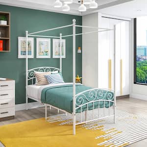White Metal Frame Twin Canopy Bed