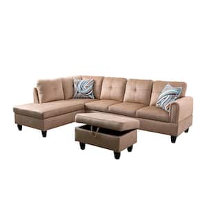 StarHomeLiving 25 in. W 3-piece Microfiber L Shaped Sectional Sofa in Beige