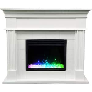 York 47.8 in. Free Standing Electric Fireplace in Dark White with Multi-color Flame Display