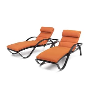 Deco Wicker Outdoor Chaise Lounge with Sunbrella Tikka Orange Cushions (2 Pack)