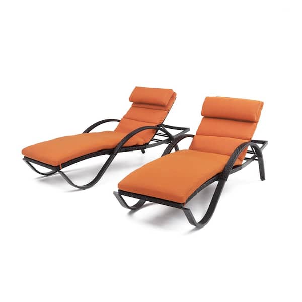 RST BRANDS Deco Wicker Outdoor Chaise Lounge with Sunbrella Tikka Orange Cushions (2 Pack)