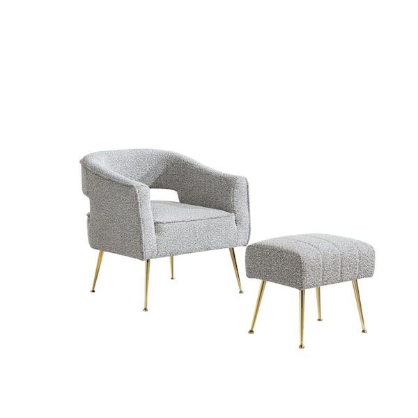 Best Quality Furniture Kenya Rich Grey Boucle Fabric Accent Armchair and Ottoman Set of 2