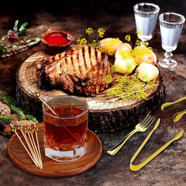 Gold Appetizer Forks Tongs Toothpicks Dinnerware Set Disposable Charcuterie Utensils Party Serving 184-Pieces